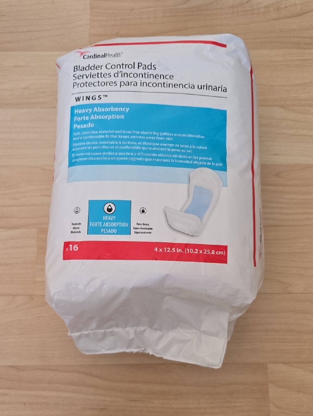 Cardinal Sure Care Bladder Control Pads Unisex Moderate, 4"x 12.5" 16 Coun